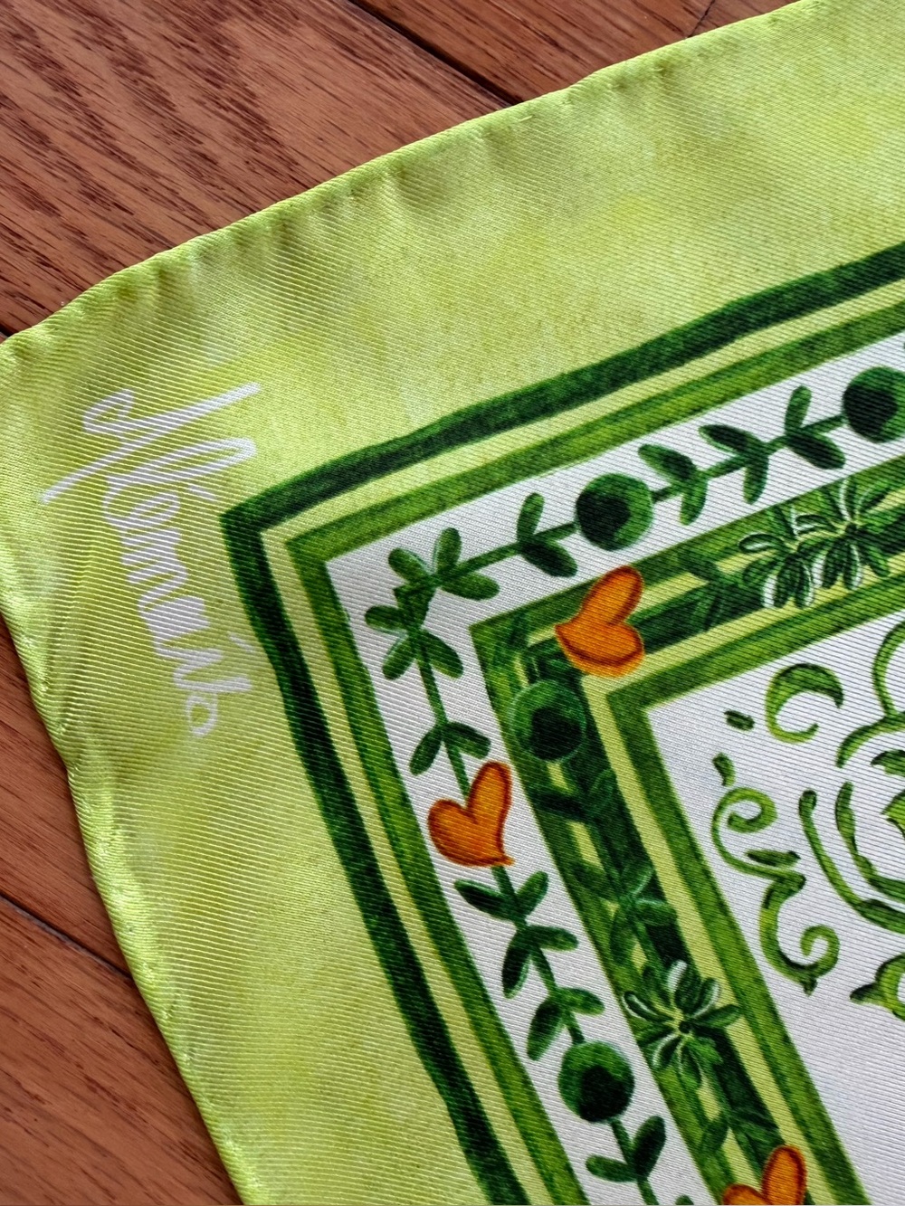 Alemais Multi-Color Printed Silk Scarf with Green Border - Picture 4 of 5